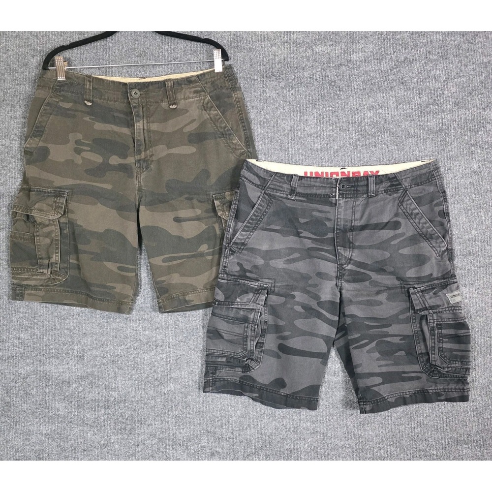 (×2) Vintage Unionbay Mens Cargo Shorts SZ 34 Camo Y2K Skater Grunge Baggy 90's